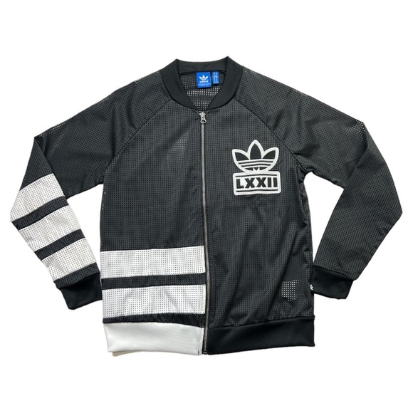 ADIDAS  BERLIN  LXXII 3 STRIPES LOGO MESH ZIP UP BLACK WHITE JACKET SZ M - Picture 3 of 9